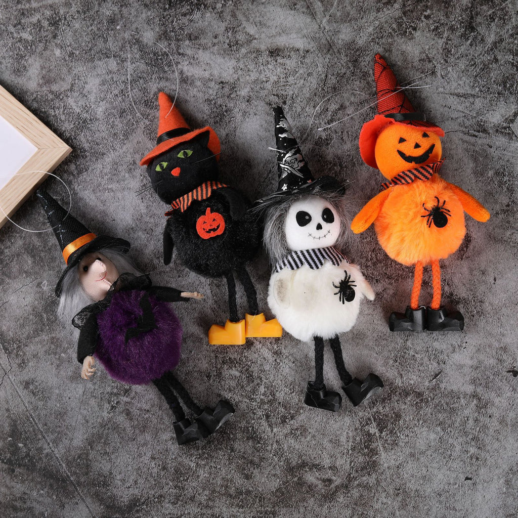 Pumpkin, Ghost, Witch, and Black Cat Halloween hanging pendants shown together