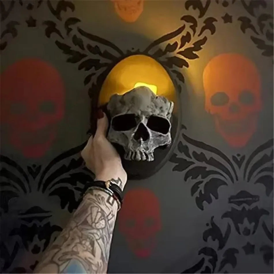 Gothic skull wall candle sconce, resin skeleton design, additional product view