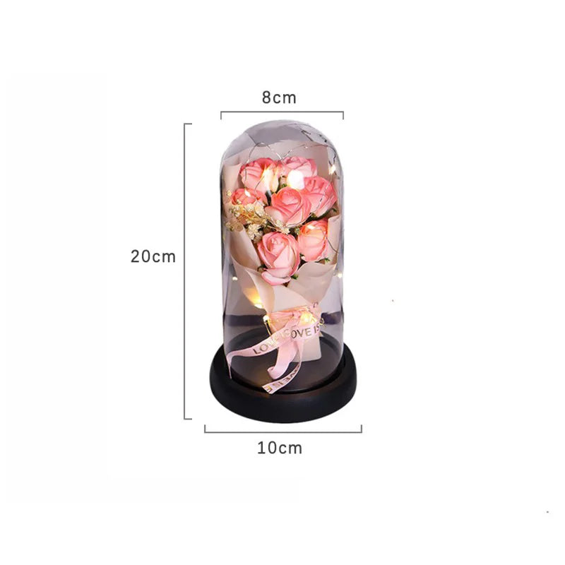 Eternal Rose Glass Dome dimensions: approximately 8cm wide, 10cm base, 20cm tall