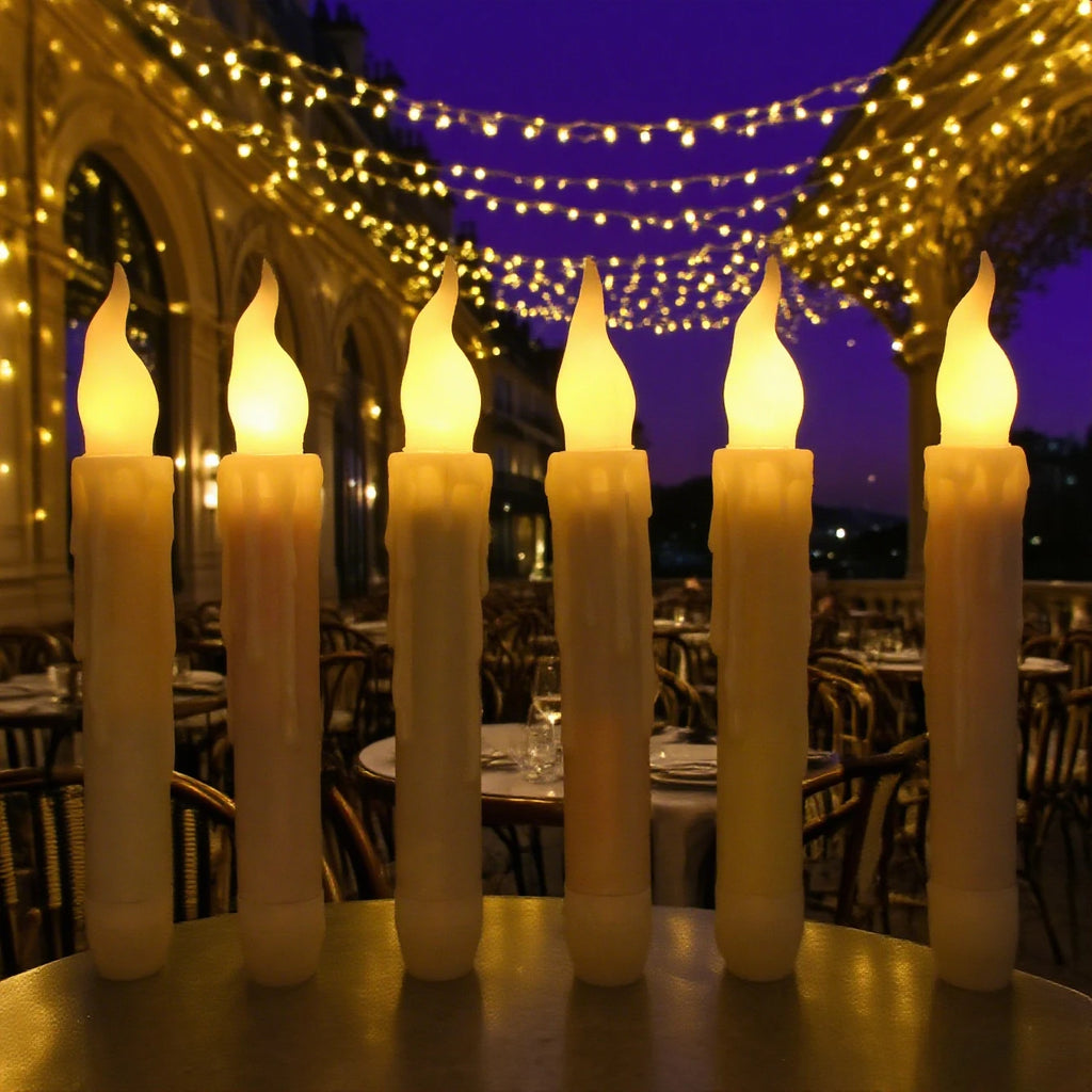 Flameless LED taper candles with warm flickering light