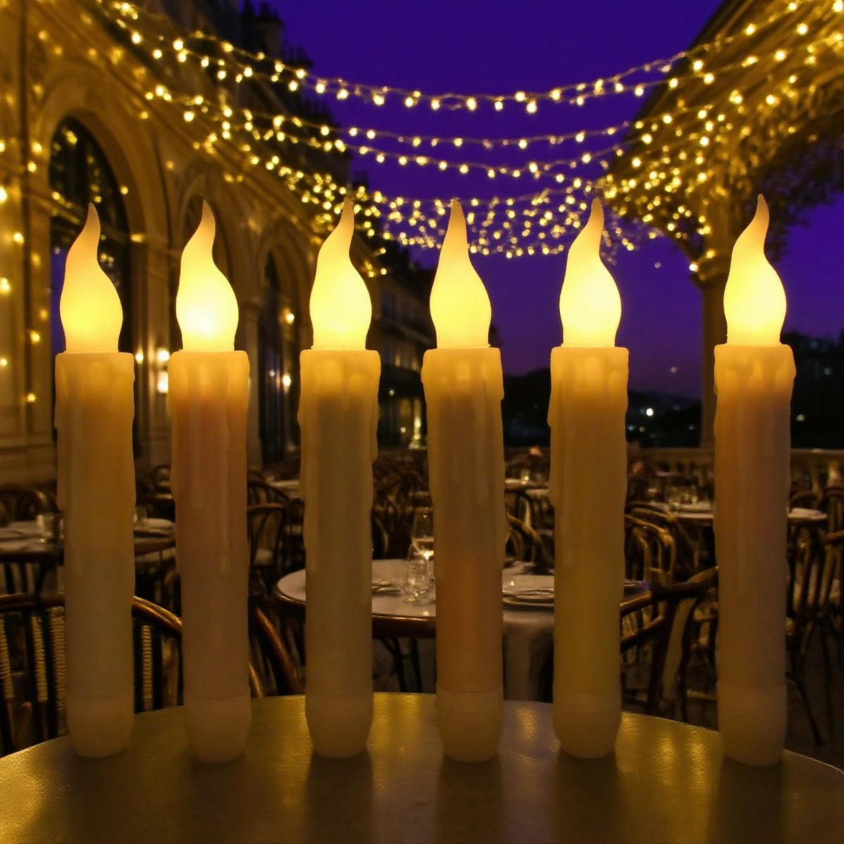 Flameless LED taper candles with warm flickering light