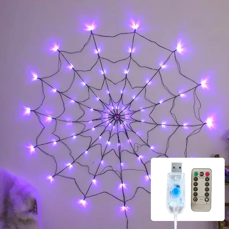 LED spider web string lights for Halloween window and wall decor