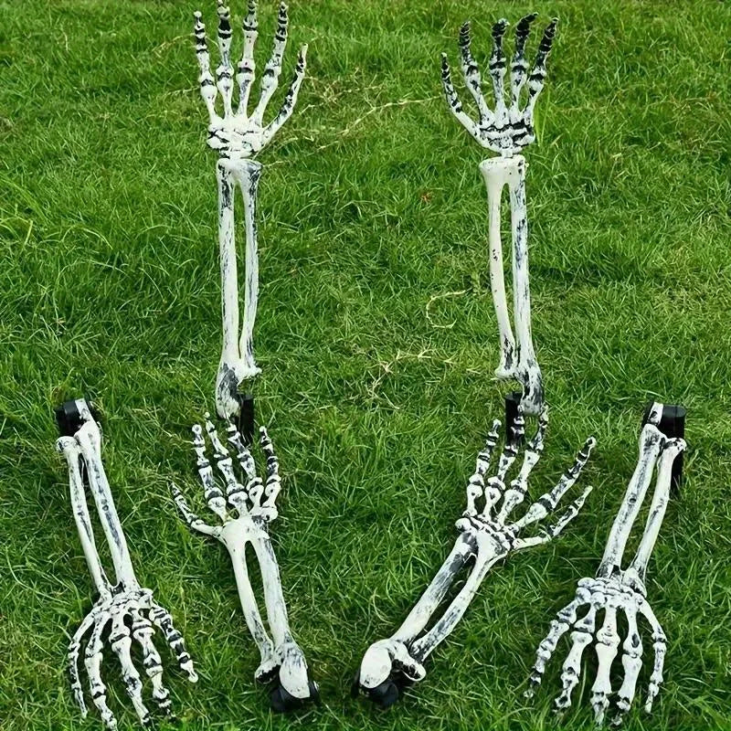 Skeleton hand and skull ground stakes for Halloween yard decor