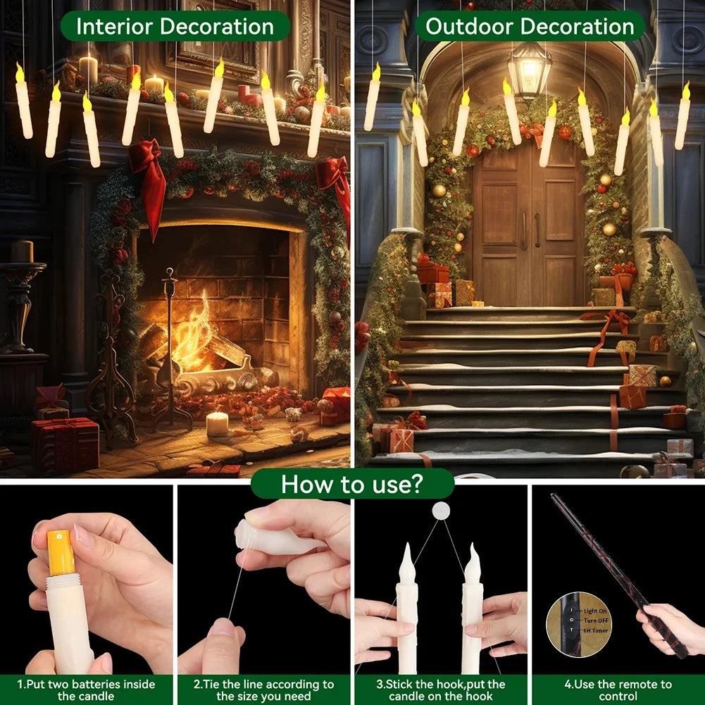 Floating flameless LED candles with magic wand remote