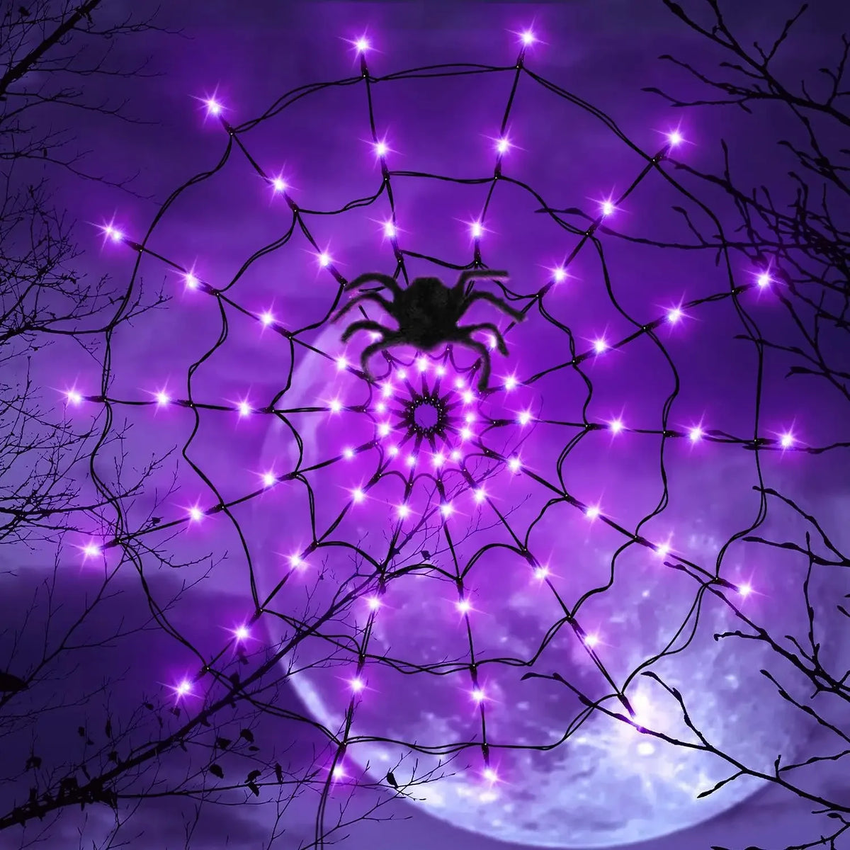 LED spider web string lights for Halloween window and wall decor