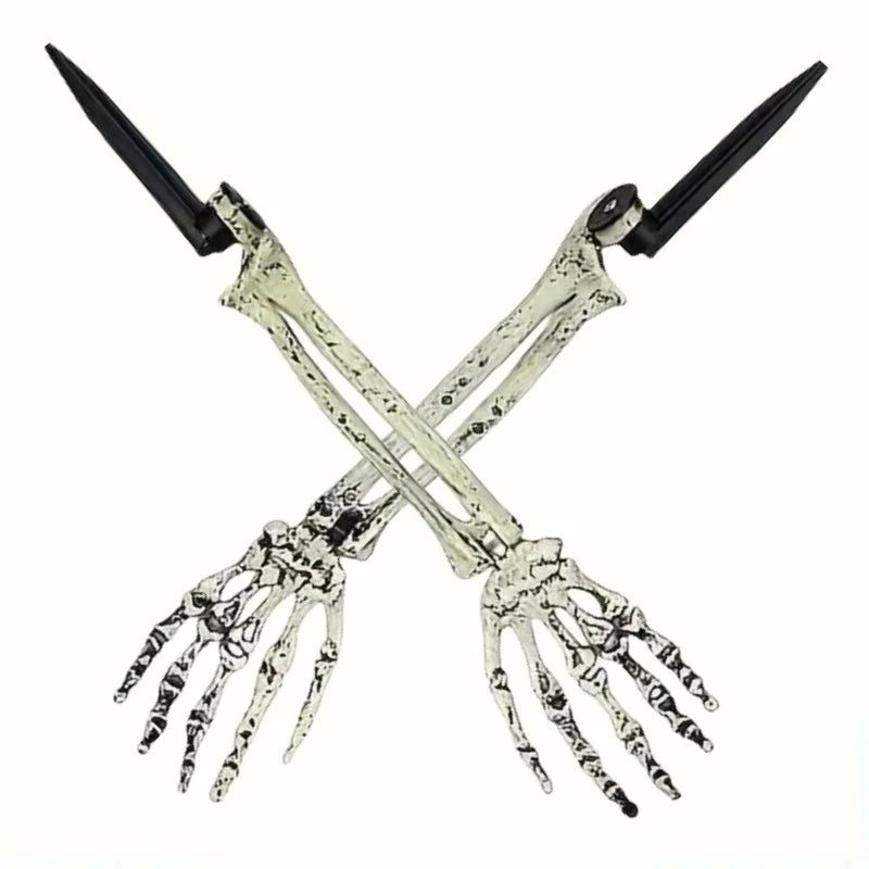 Skeleton hand and skull ground stakes for Halloween yard decor