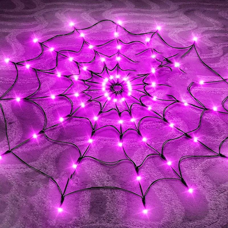 LED spider web string lights for Halloween window and wall decor