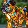 Stained-glass style animal LED ornament, mosaic resin figurine on a white background
