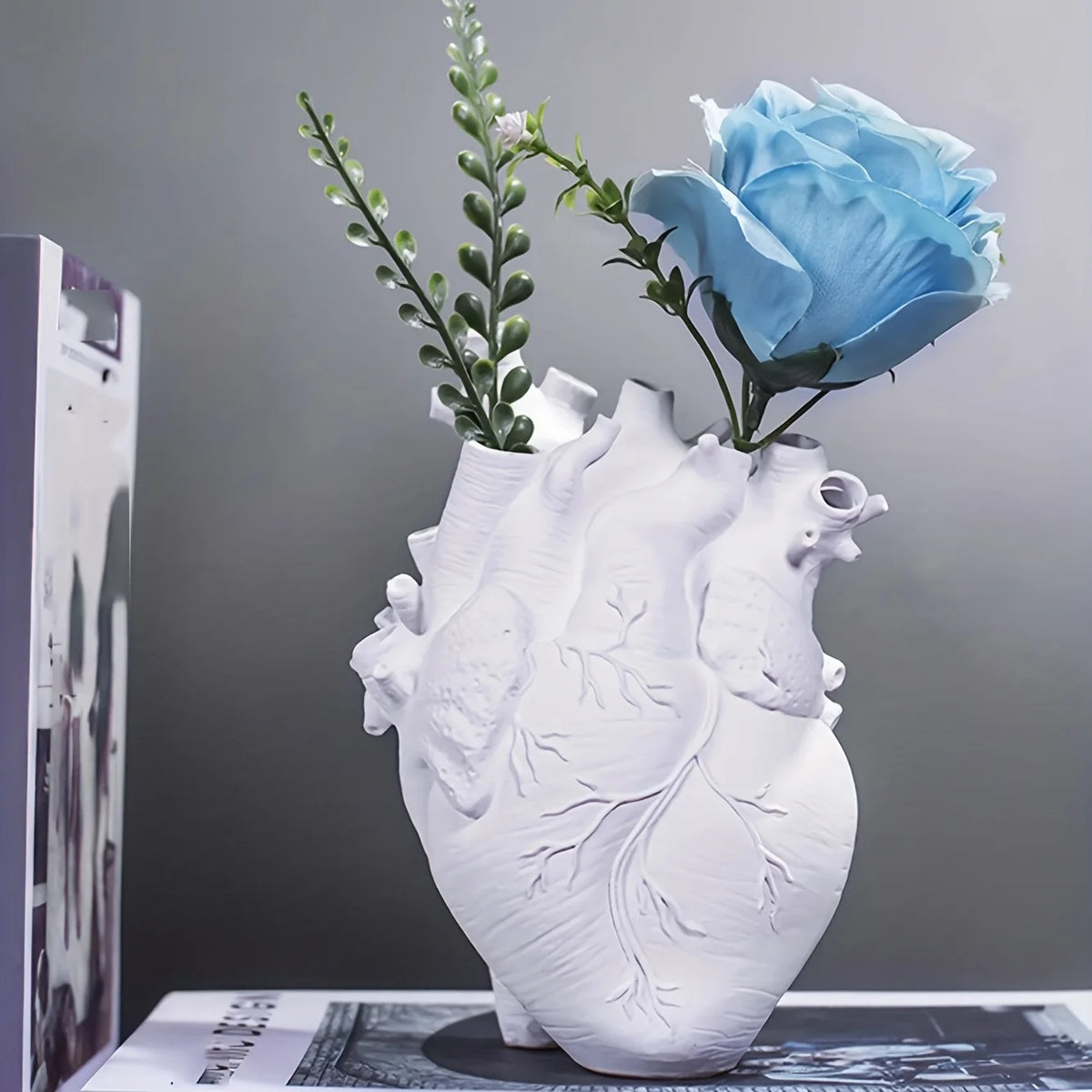 Anatomical Heart Sculptural Resin Vase, top-down view of the vessel openings