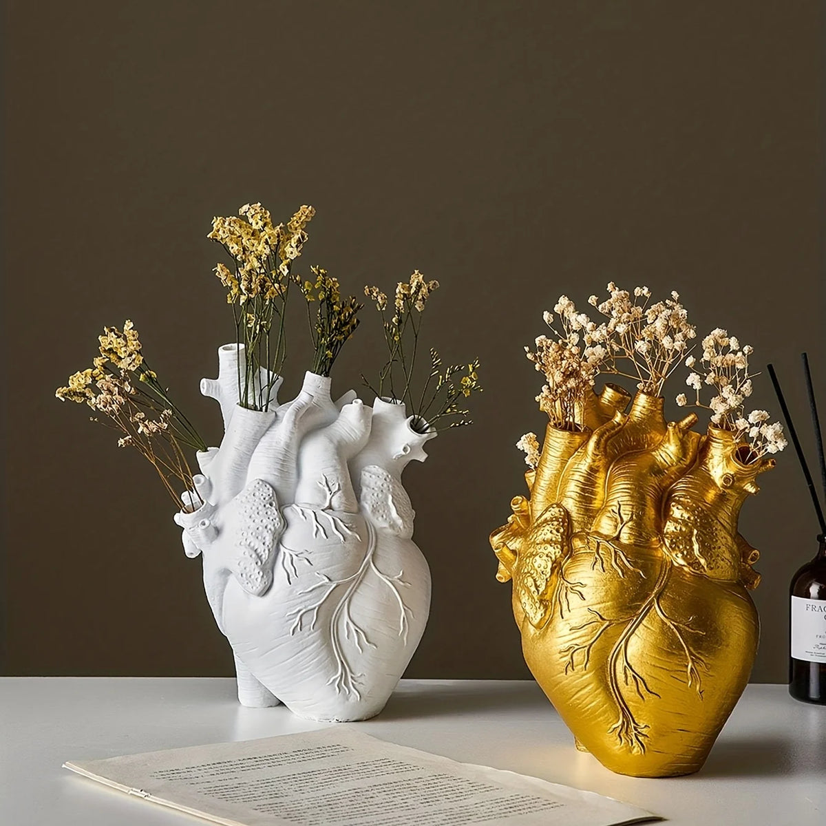 Anatomical Heart Sculptural Resin Vase, close-up of the multiple stem openings