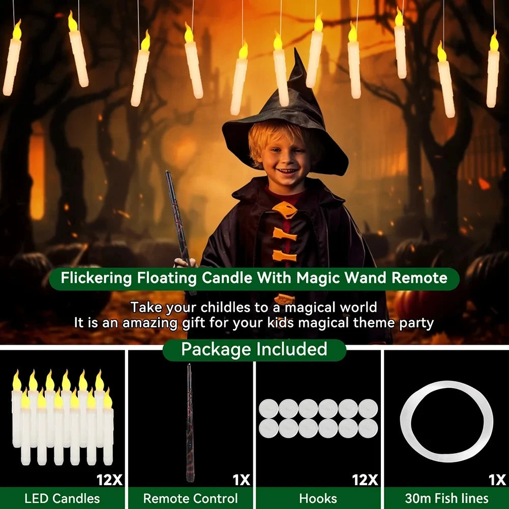 Floating flameless LED candles with magic wand remote