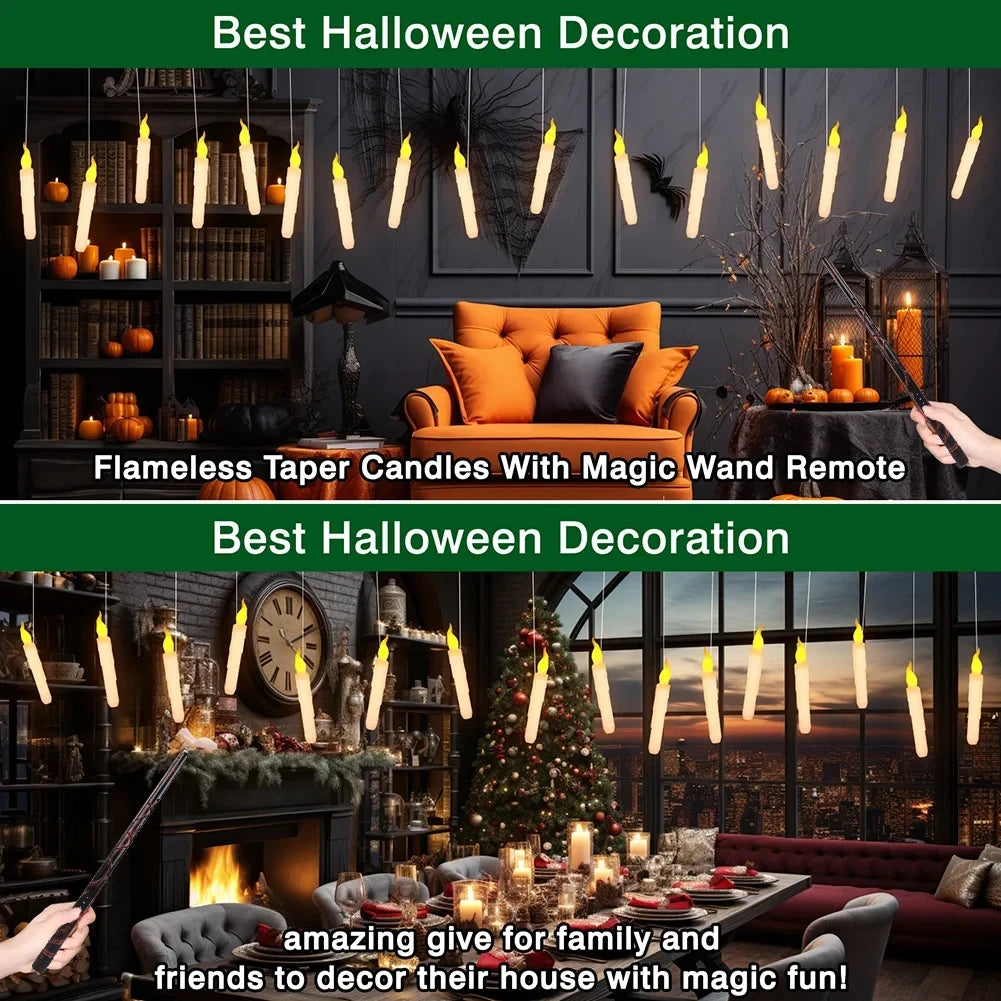 Floating flameless LED candles with magic wand remote