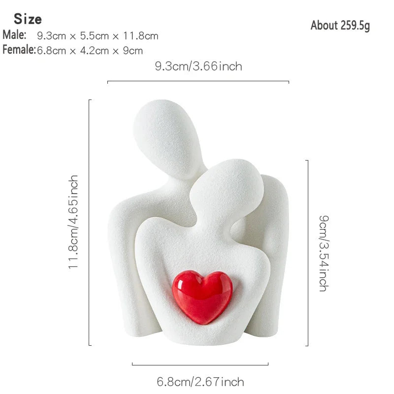 White Couple Embrace figurine with red heart accent size chart
