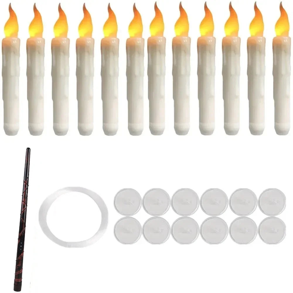 Floating flameless LED candles with magic wand remote