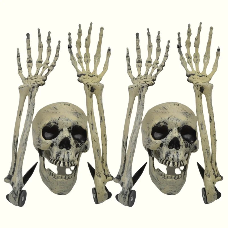 Skeleton hand and skull ground stakes for Halloween yard decor