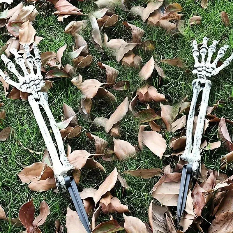 Skeleton hand and skull ground stakes for Halloween yard decor