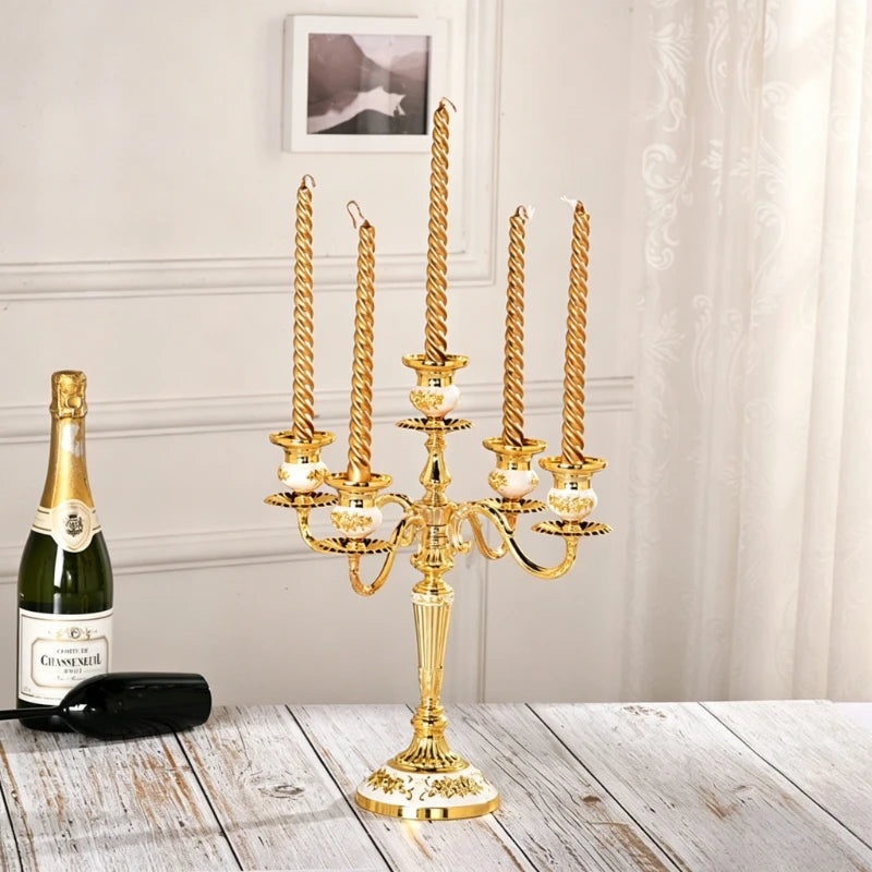 Victorian Cast-Metal Candelabra with lit taper candles