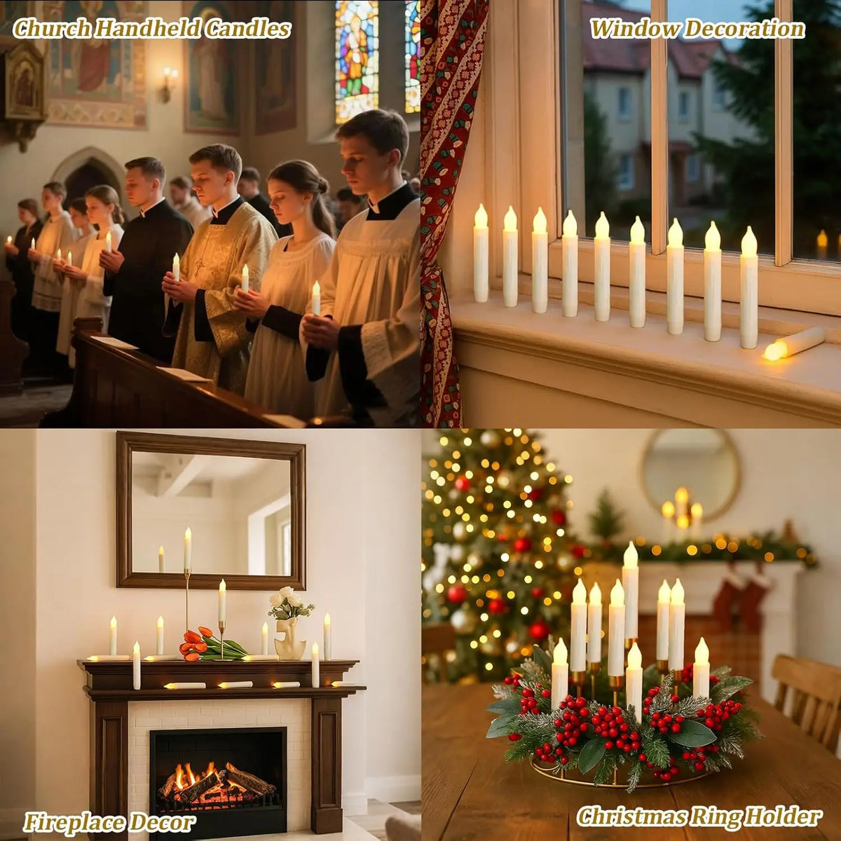 Flameless LED taper candles with warm flickering light
