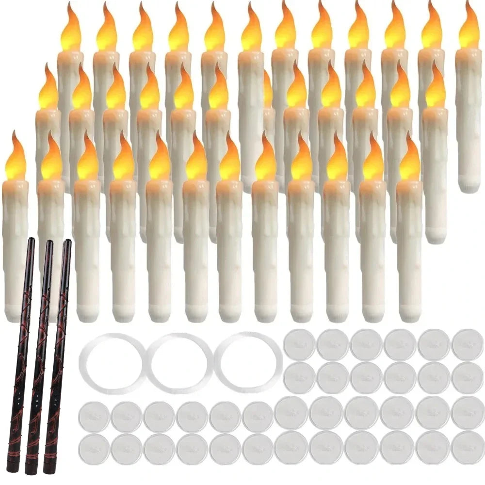 Floating flameless LED candles with magic wand remote