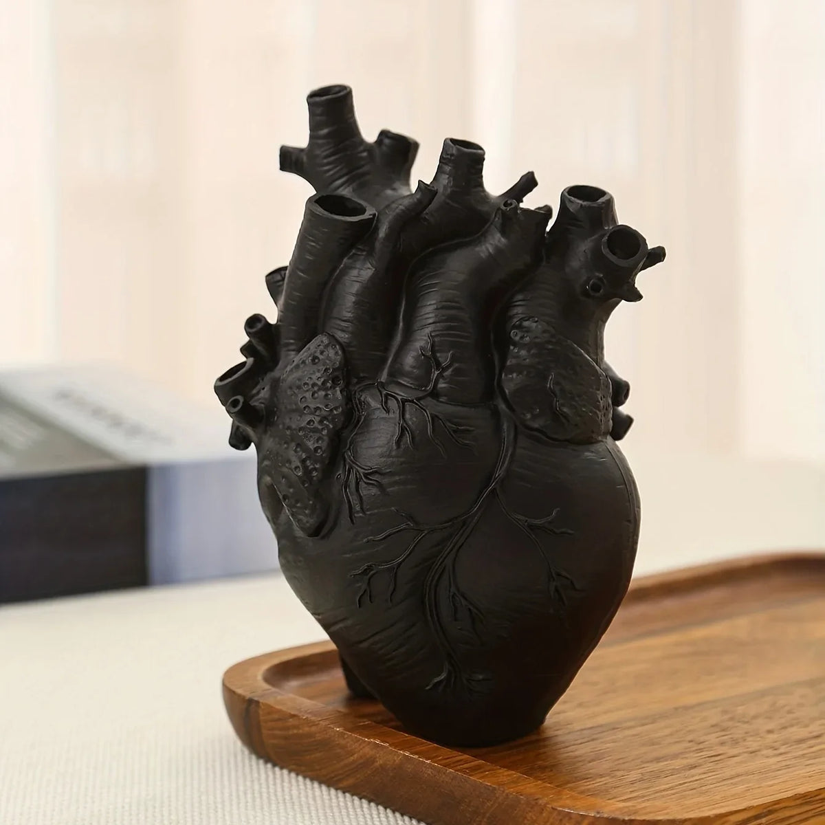 Anatomical Heart Sculptural Resin Vase, close-up of the sculpted vein and vessel texture