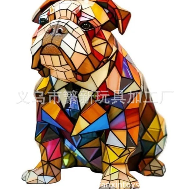 Stained-glass style animal LED ornament, glowing mosaic resin figurine, additional design