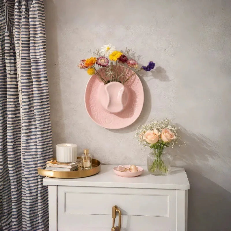 Ceramic cowboy hat wall vase, Western wall decor, additional product view