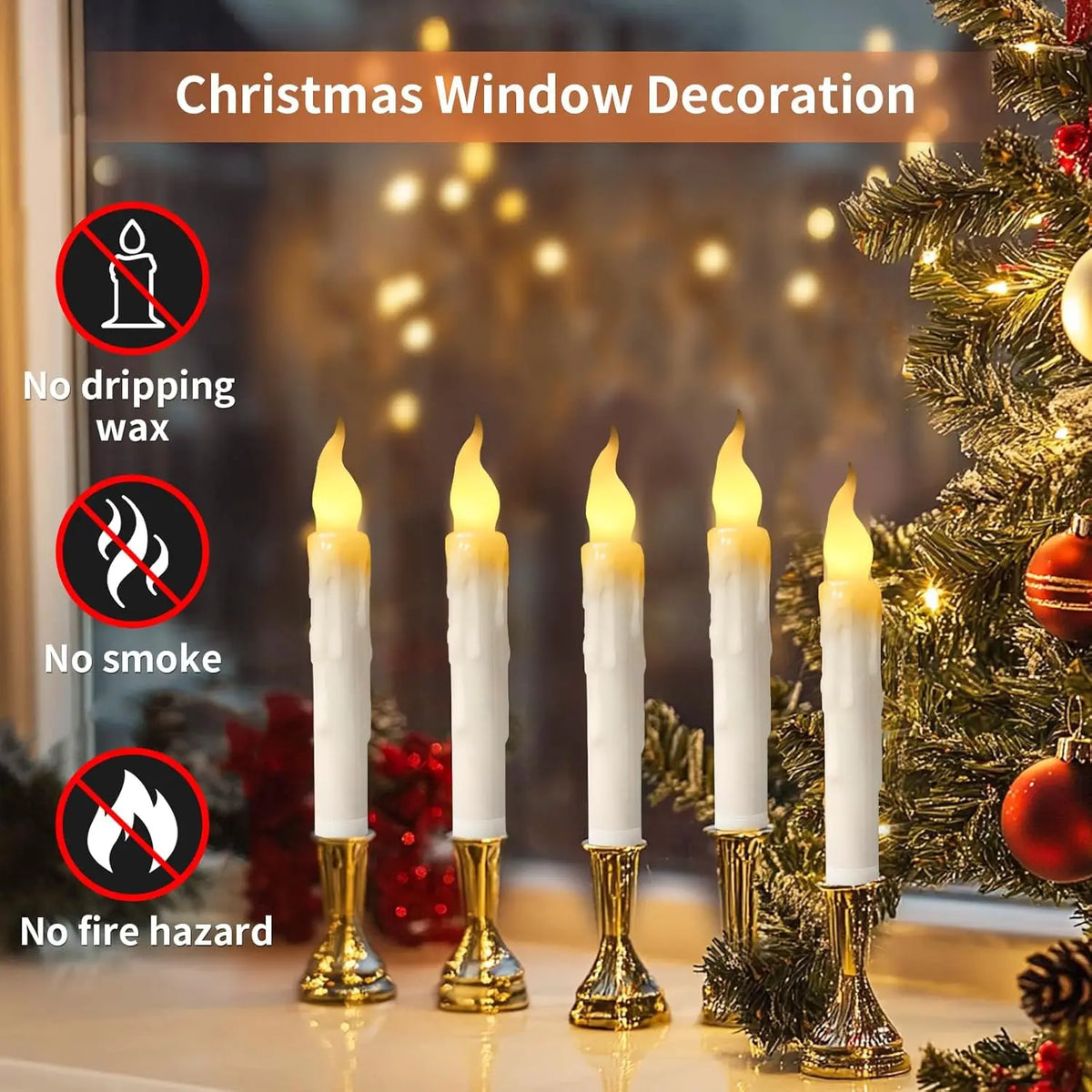 Flameless LED taper candles with warm flickering light