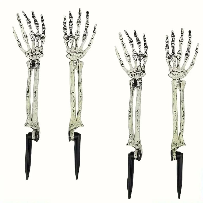 Skeleton hand and skull ground stakes for Halloween yard decor
