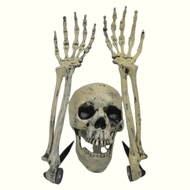 Skeleton hand and skull ground stakes for Halloween yard decor