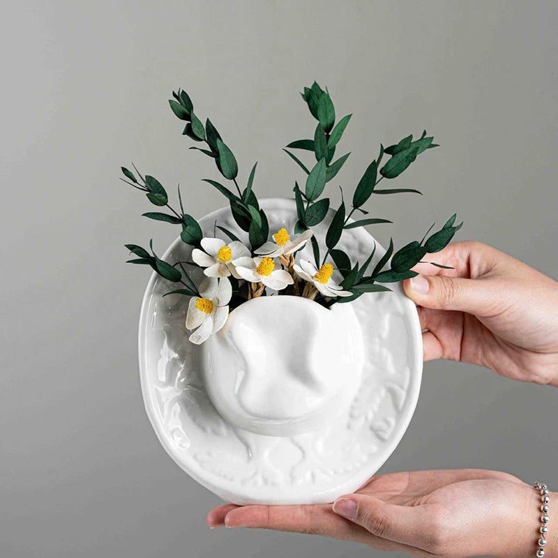 Ceramic cowboy hat wall vase, Western wall decor, additional product view