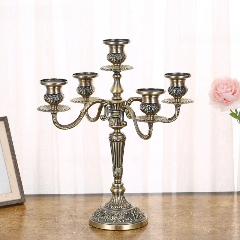 Victorian Cast-Metal Candelabra, side view showing the tapered fluted column
