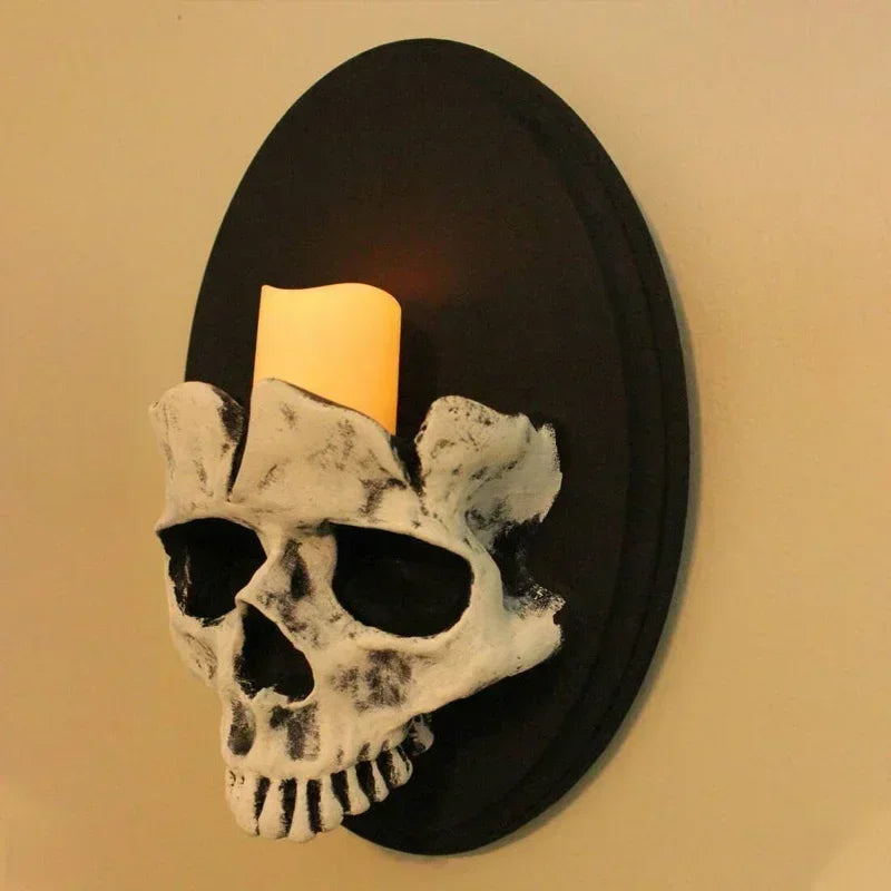 Gothic skull wall candle sconce, resin skeleton design, additional product view