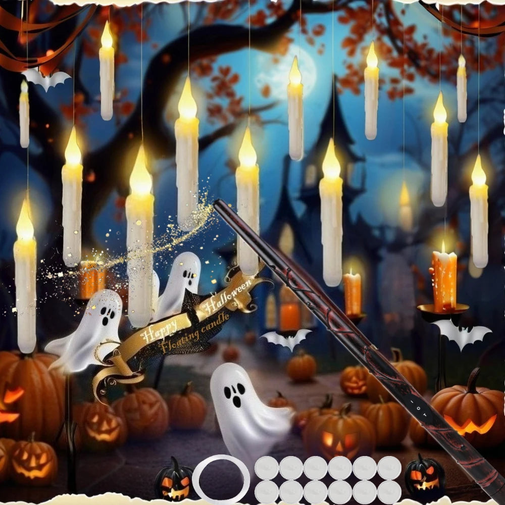 Floating flameless LED candles with magic wand remote
