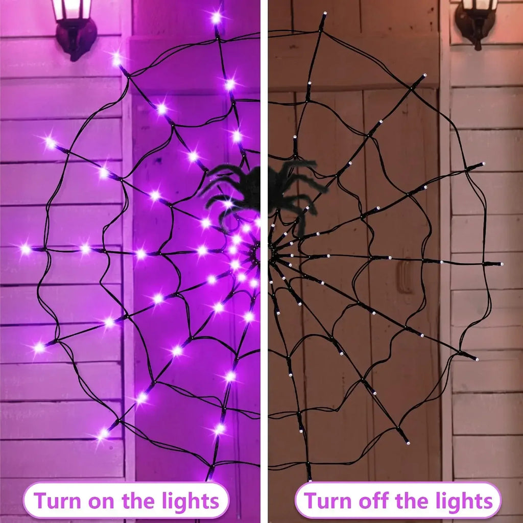 LED spider web string lights for Halloween window and wall decor