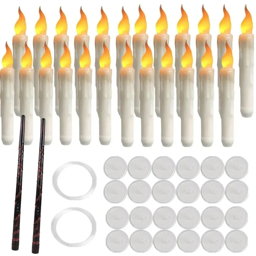 Floating flameless LED candles with magic wand remote