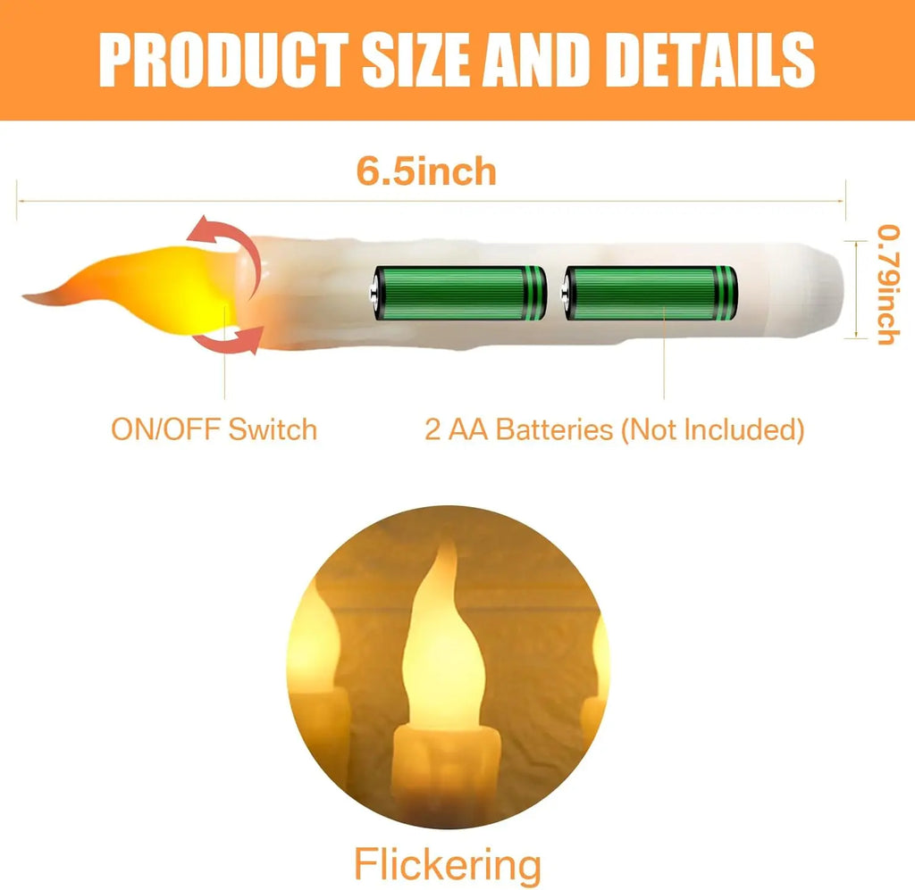 Flameless LED taper candles with warm flickering light
