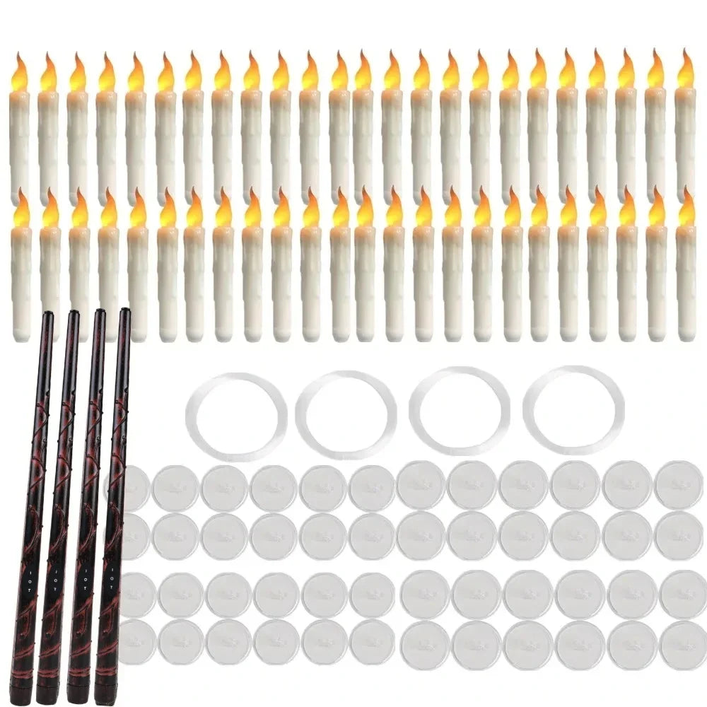 Floating flameless LED candles with magic wand remote