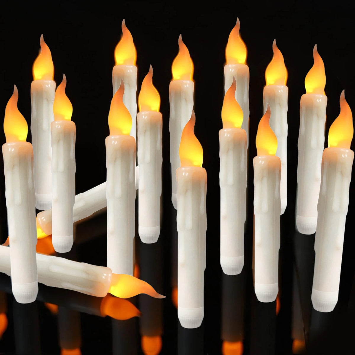 Flameless LED taper candles with warm flickering light