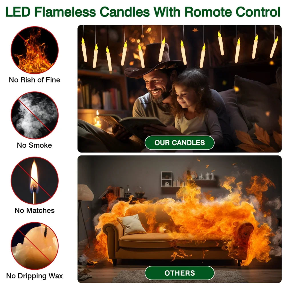 Floating flameless LED candles with magic wand remote