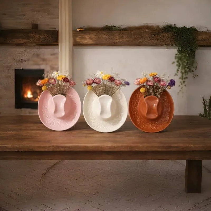 Ceramic cowboy hat wall vase, Western wall decor, additional product view